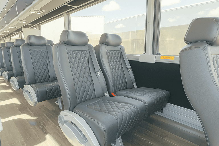 interior of Clarksville Minibus Company charter bus